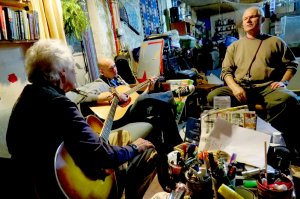 My uncle (on the right) and I (in the middle) at our Friday night jam