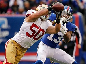 Borland jumping a route for his first interception
