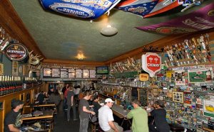 Note the beer list in the back and the many, many taps on the right